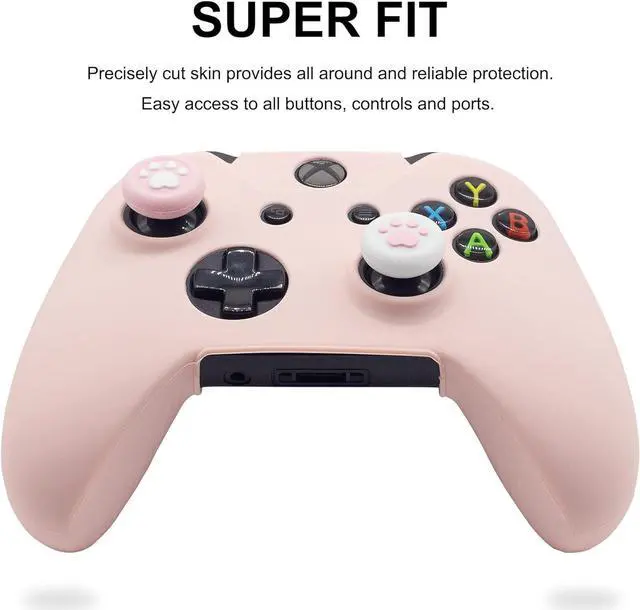 Alt view image 4 of 7 - Cute Skin Cover for Xbox One / Series X/S Controller Anti-Slip Silicone Grip Protective Case Accessories Set Wireless/Wired Gamepad Joystick with 2 Cat Paw Thumb Grips Caps (Pink)