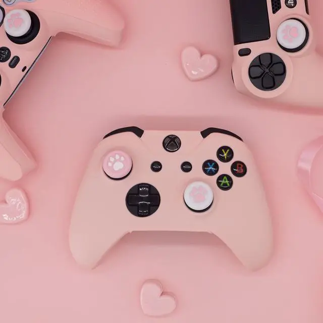 Alt view image 7 of 7 - Cute Skin Cover for Xbox One / Series X/S Controller Anti-Slip Silicone Grip Protective Case Accessories Set Wireless/Wired Gamepad Joystick with 2 Cat Paw Thumb Grips Caps (Pink)