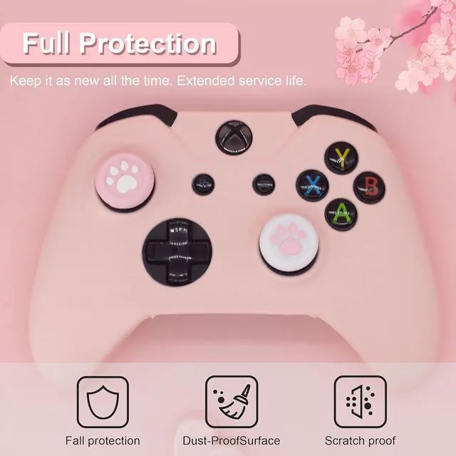 Alt view image 5 of 7 - Cute Skin Cover for Xbox One / Series X/S Controller Anti-Slip Silicone Grip Protective Case Accessories Set Wireless/Wired Gamepad Joystick with 2 Cat Paw Thumb Grips Caps (Pink)