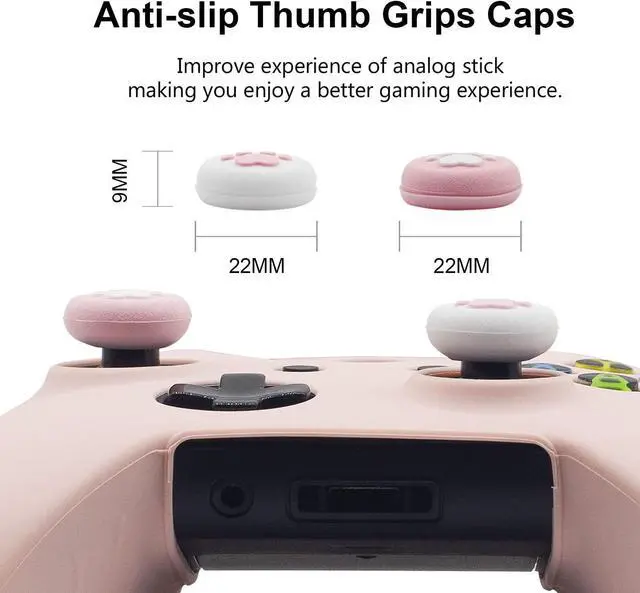 Alt view image 3 of 7 - Cute Skin Cover for Xbox One / Series X/S Controller Anti-Slip Silicone Grip Protective Case Accessories Set Wireless/Wired Gamepad Joystick with 2 Cat Paw Thumb Grips Caps (Pink)