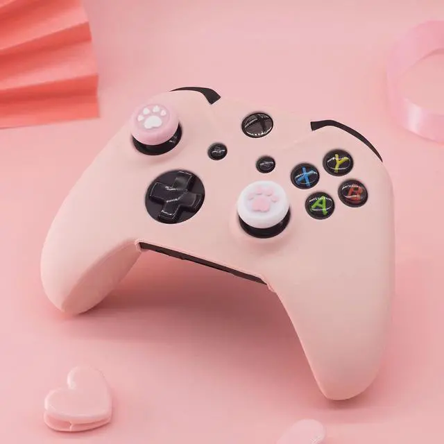 Alt view image 6 of 7 - Cute Skin Cover for Xbox One / Series X/S Controller Anti-Slip Silicone Grip Protective Case Accessories Set Wireless/Wired Gamepad Joystick with 2 Cat Paw Thumb Grips Caps (Pink)