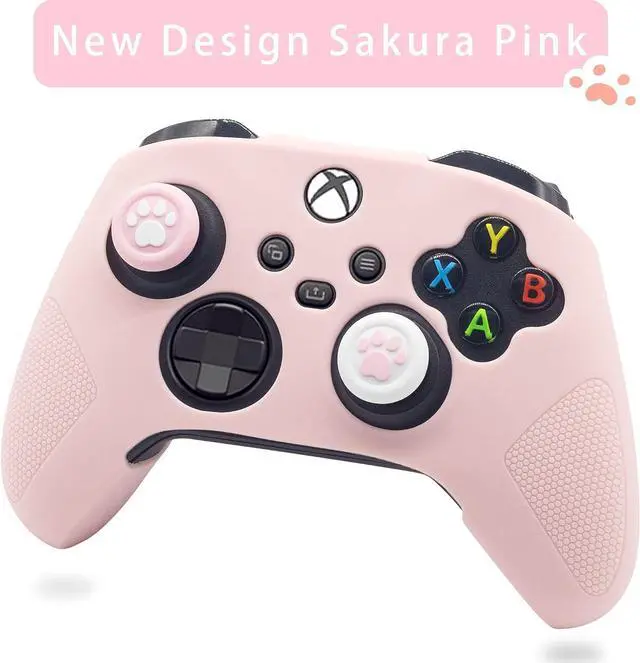 Alt view image 4 of 6 - Cute Skin Cover for Xbox One / Series X/S Controller Anti-Slip Silicone Grip Protective Case Accessories Set Wireless/Wired Gamepad Joystick with 2 Cat Paw Thumb Grips Caps (Pink)
