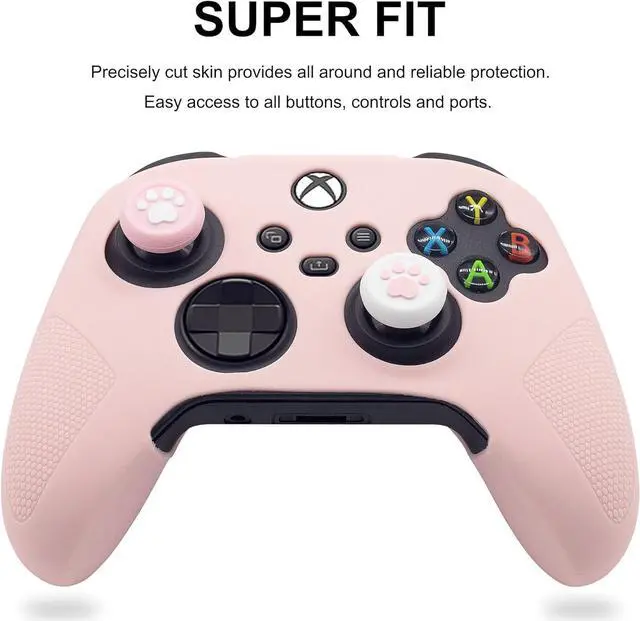 Alt view image 2 of 6 - Cute Skin Cover for Xbox One / Series X/S Controller Anti-Slip Silicone Grip Protective Case Accessories Set Wireless/Wired Gamepad Joystick with 2 Cat Paw Thumb Grips Caps (Pink)