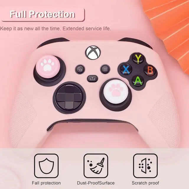 Alt view image 5 of 6 - Cute Skin Cover for Xbox One / Series X/S Controller Anti-Slip Silicone Grip Protective Case Accessories Set Wireless/Wired Gamepad Joystick with 2 Cat Paw Thumb Grips Caps (Pink)