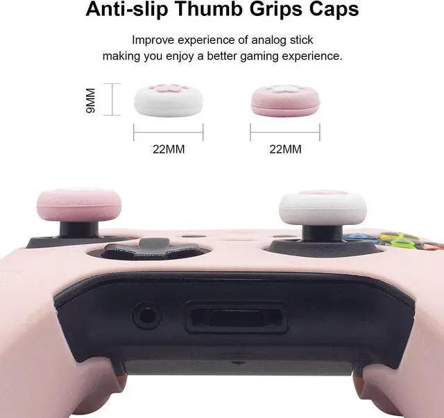 Alt view image 3 of 6 - Cute Skin Cover for Xbox One / Series X/S Controller Anti-Slip Silicone Grip Protective Case Accessories Set Wireless/Wired Gamepad Joystick with 2 Cat Paw Thumb Grips Caps (Pink)