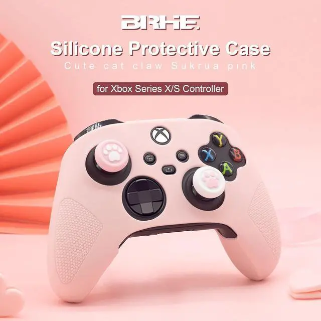 Alt view image 6 of 6 - Cute Skin Cover for Xbox One / Series X/S Controller Anti-Slip Silicone Grip Protective Case Accessories Set Wireless/Wired Gamepad Joystick with 2 Cat Paw Thumb Grips Caps (Pink)