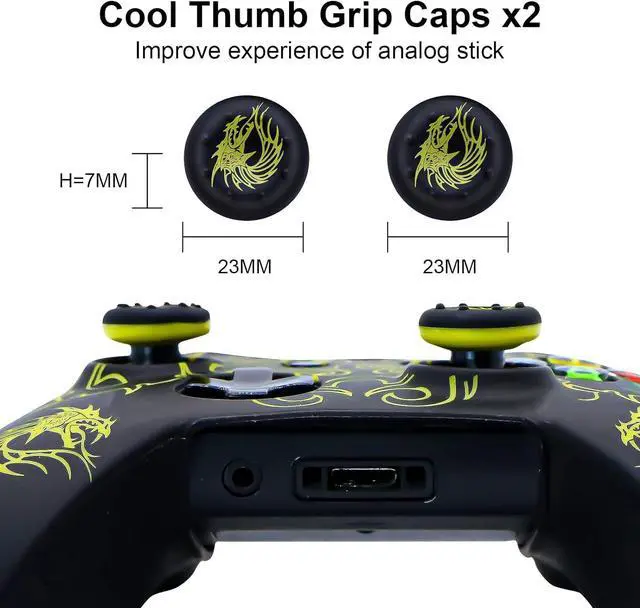 Alt view image 3 of 6 - Xbox-One Controller Skin, Anti-Slip Silicone Cover Protector Case Accessories Set for Microsoft Xbox 1 Wireless/Wired Gamepad Joystick with 2 Thumb Grips Caps (Yellow)