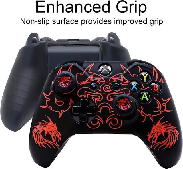 Alt view image 2 of 6 - Xbox-One Controller Skin, Anti-Slip Silicone Cover Protector Case Accessories Set for Microsoft Xbox 1 Wireless/Wired Gamepad Joystick with 2 Thumb Grips Caps (Red)