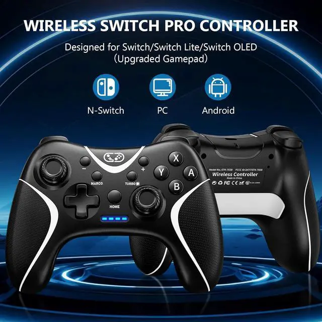Alt view image 5 of 7 - Wireless Switch Pro Controller,Nintendo Switch Controller with Programmable/Vibration/Turbo Compatibility with Nintendo Switch/Lite/OLED/Windows PC,Switch Remote Gamepad with 2 Thumb Caps - Black