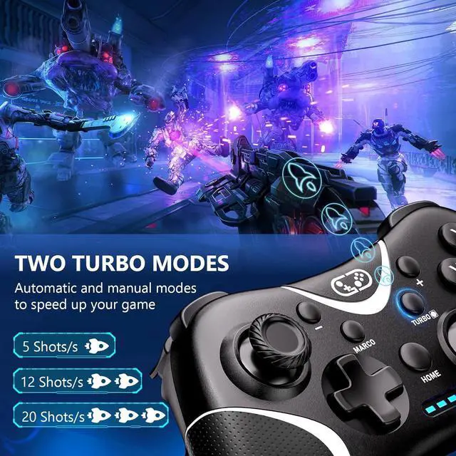 Alt view image 6 of 7 - Wireless Switch Pro Controller,Nintendo Switch Controller with Programmable/Vibration/Turbo Compatibility with Nintendo Switch/Lite/OLED/Windows PC,Switch Remote Gamepad with 2 Thumb Caps - Black
