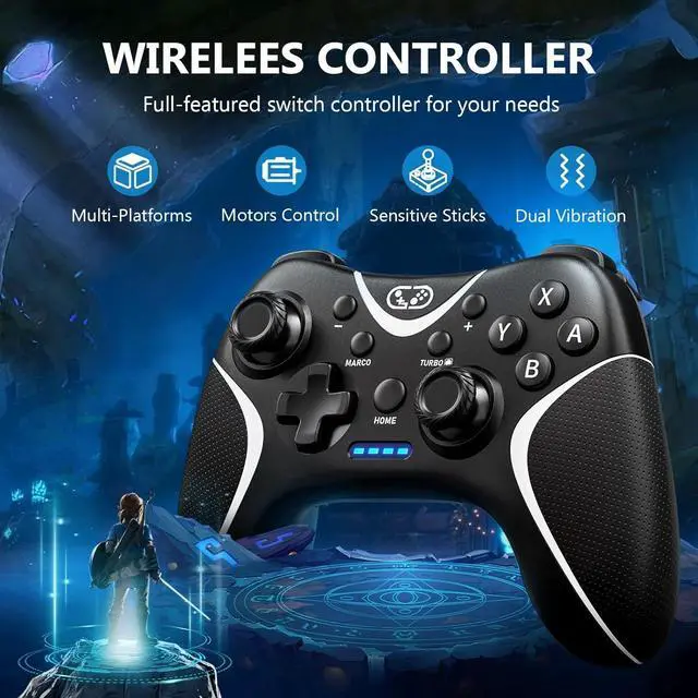 Alt view image 3 of 7 - Wireless Switch Pro Controller,Nintendo Switch Controller with Programmable/Vibration/Turbo Compatibility with Nintendo Switch/Lite/OLED/Windows PC,Switch Remote Gamepad with 2 Thumb Caps - Black