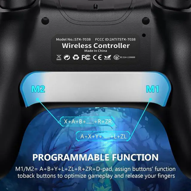 Alt view image 2 of 7 - Wireless Switch Pro Controller,Nintendo Switch Controller with Programmable/Vibration/Turbo Compatibility with Nintendo Switch/Lite/OLED/Windows PC,Switch Remote Gamepad with 2 Thumb Caps - Black