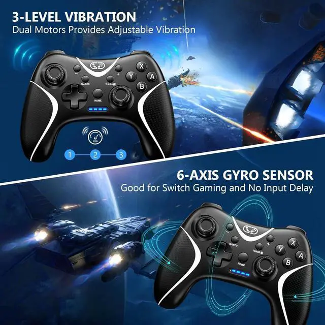 Alt view image 7 of 7 - Wireless Switch Pro Controller,Nintendo Switch Controller with Programmable/Vibration/Turbo Compatibility with Nintendo Switch/Lite/OLED/Windows PC,Switch Remote Gamepad with 2 Thumb Caps - Black