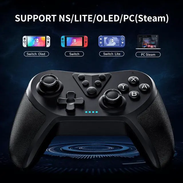 Alt view image 4 of 6 - Wireless Switch Controller Black,Nintendo Switch Controller for Nintendo Switch/Lite/OLED Controller,Switch Pro Controller Support Wake-up,Gyro Axis,Turbo Function with 2 Thumb Caps - Black