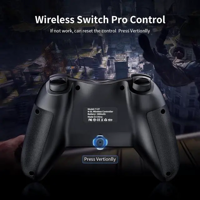 Alt view image 5 of 6 - Wireless Switch Controller Black,Nintendo Switch Controller for Nintendo Switch/Lite/OLED Controller,Switch Pro Controller Support Wake-up,Gyro Axis,Turbo Function with 2 Thumb Caps - Black