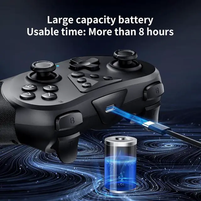 Alt view image 2 of 6 - Wireless Switch Controller Black,Nintendo Switch Controller for Nintendo Switch/Lite/OLED Controller,Switch Pro Controller Support Wake-up,Gyro Axis,Turbo Function with 2 Thumb Caps - Black