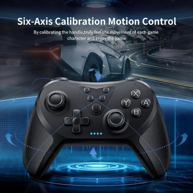 Alt view image 6 of 6 - Wireless Switch Controller Black,Nintendo Switch Controller for Nintendo Switch/Lite/OLED Controller,Switch Pro Controller Support Wake-up,Gyro Axis,Turbo Function with 2 Thumb Caps - Black