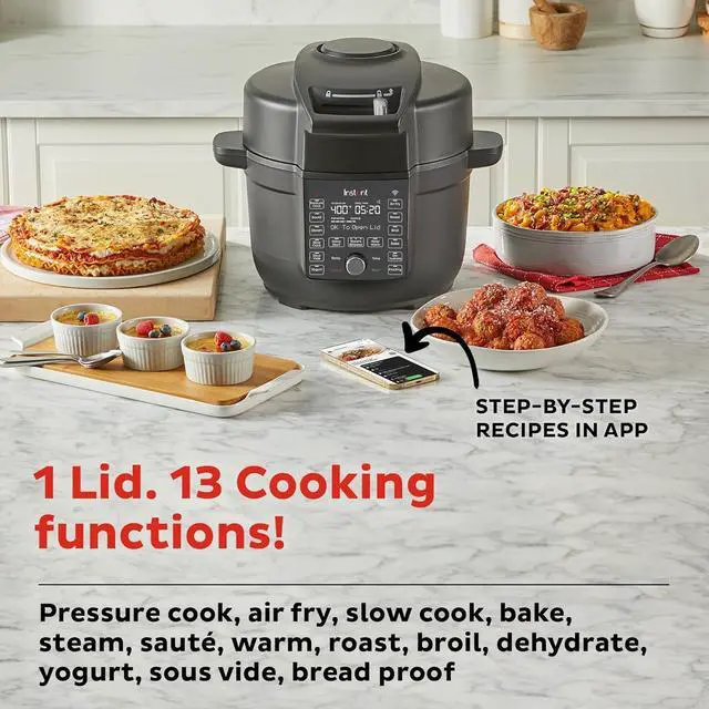 Alt view image 3 of 7 - Instant Pot 6.5 Quart Duo Crisp Ultimate Lid with WIFI, 13-in-1 Air Fryer and Pressure Cooker Combo, Sauté, Slow Cook, Bake, Steam, Warm, Roast, Dehydrate, Sous Vide, & More, Includes App with Recipes