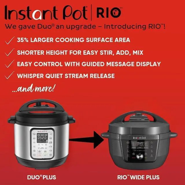 Alt view image 6 of 6 - Instant Pot RIO Wide Plus, 7.5 Quarts 35% Larger Cooking Surface, WhisperQuiet Steam Release, 9-in-1 Electric Multi-Cooker, Pressure Slow Cooker, Rice Cooker, Steamer, Sauté, Cake & Warmer