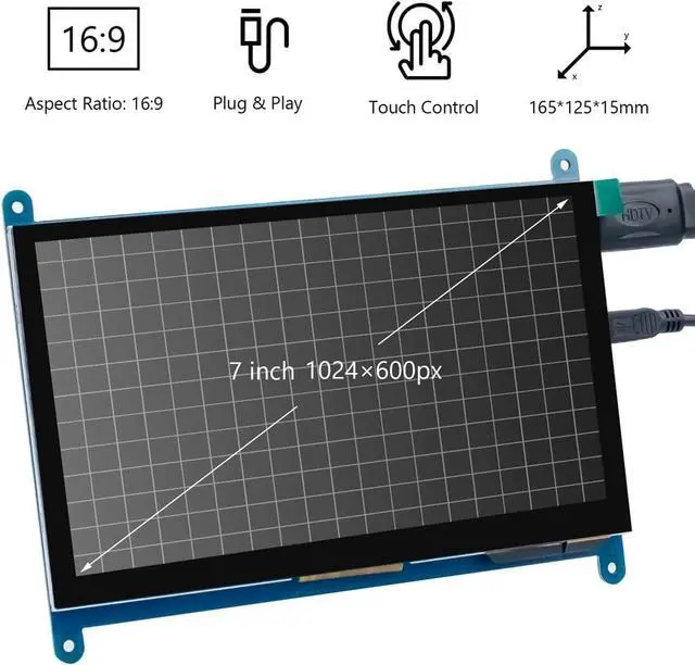 Alt view image 2 of 7 - 7 Inch IPS LCD Touch Screen Display Panel 1024×600 Capacitive Screen HDMI Monitor for Raspberry Pi, BB Black, Windows 10 8 7