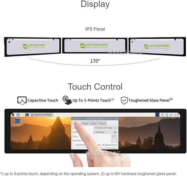 Alt view image 5 of 7 - 11.9inch Capacitive Touch Screen LCD Compatible with Raspberry Pi 5/4B/3B+/3A+/2B/B+/A+/Zero/Zero W/WH/Zero 2W CM3+/4 320×1480 Resolution HDMI IPS Supports Jetson Nano/Windows