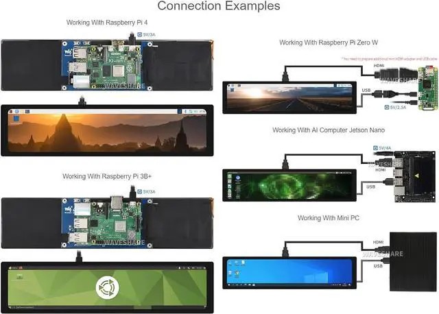 Alt view image 4 of 7 - 11.9inch Capacitive Touch Screen LCD Compatible with Raspberry Pi 5/4B/3B+/3A+/2B/B+/A+/Zero/Zero W/WH/Zero 2W CM3+/4 320×1480 Resolution HDMI IPS Supports Jetson Nano/Windows