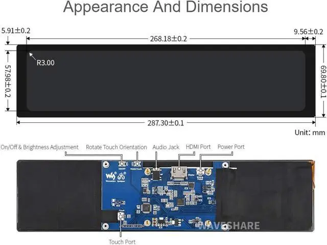Alt view image 6 of 7 - 11.9inch Capacitive Touch Screen LCD Compatible with Raspberry Pi 5/4B/3B+/3A+/2B/B+/A+/Zero/Zero W/WH/Zero 2W CM3+/4 320×1480 Resolution HDMI IPS Supports Jetson Nano/Windows