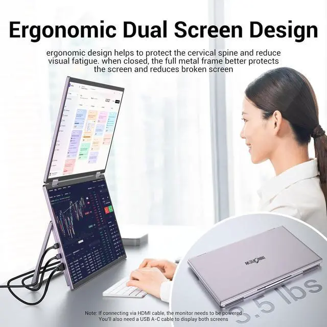 Alt view image 5 of 6 - Laptop Screen Extender 15.6" Dual Monitors Stacked Folding Triple Monitor (Wins/Mac) 1080P 120% sRGB E<2 Triple Portable Monitor for Laptop 90°/180° Automatic Rotation