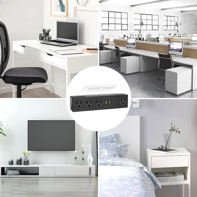 Alt view image 7 of 7 - Under Desk Power Strip with 3M Adhesive, Removable Under Desktop Mount Plug with Fast Charging USB C and USB A Ports, 4 Outlet Under Table Surge Protector 1200J, 6FT Extension Cord. (Black)