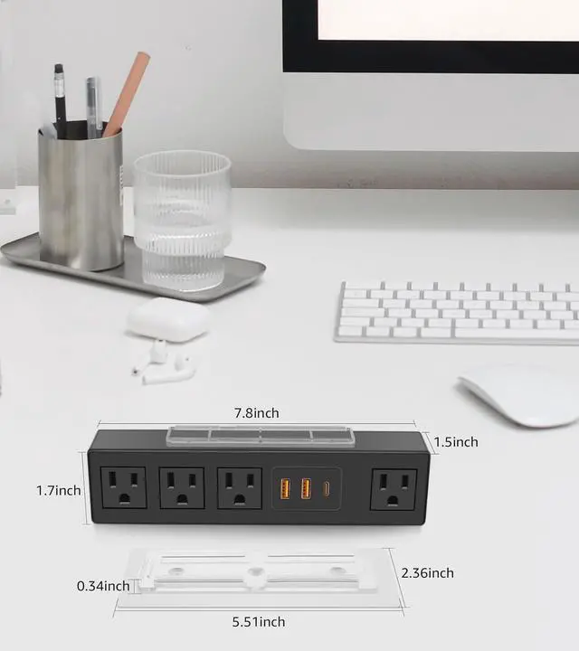 Alt view image 2 of 7 - Under Desk Power Strip with 3M Adhesive, Removable Under Desktop Mount Plug with 30W Fast Charging USB C and USB A Ports, 4 Outlet Under Table Surge Protector 1200J, 6FT Extension Cord. (Black)