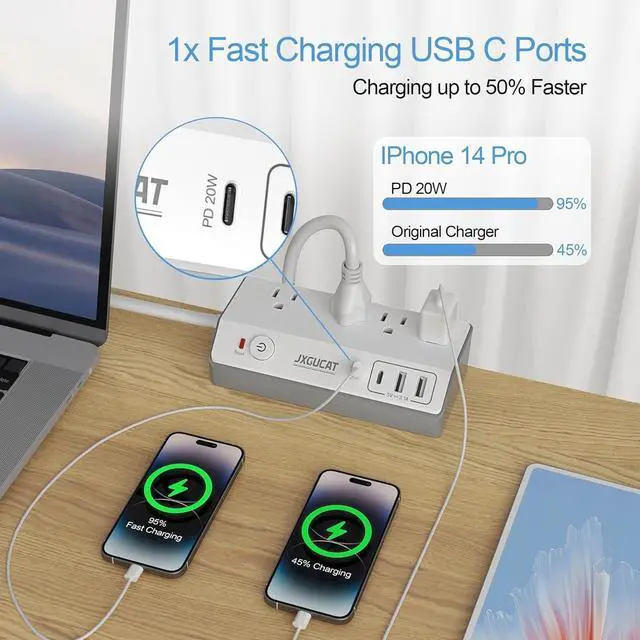 Alt view image 4 of 7 - Desk Clamp Power Strip with USB C,  PD 20W Fast Charging Power Station, Removable Desk Clamp Mount Power Strip Surge Protector, 10 ft Cord with 4 Outlet 4 USB Ports, Fit 1.8" Tabletop Edge