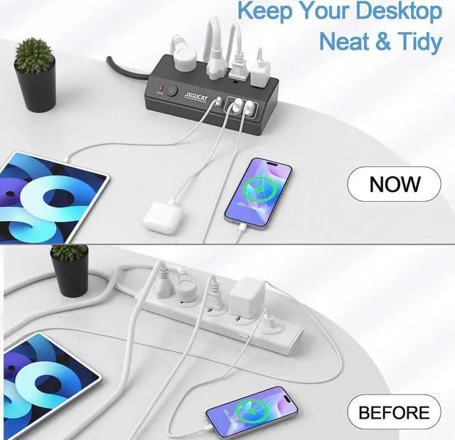 Alt view image 5 of 7 - Desk Clamp Power Strip with USB C,  PD 20W Fast Charging Power Station, Removable Desk Clamp Mount Power Strip Surge Protector, 10 ft Cord with 4 Outlet 4 USB Ports, Fit 1.8" Tabletop Edge Black