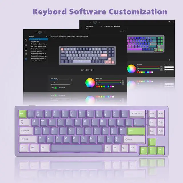 Alt view image 6 of 6 - 75% Gaming Keyboard, Aluminum Alloy Shell Wireless Mechanical Keyboard Bluetooth/2.4G/Wired Hot Swappable White Jade Switches, Gasket Mounted RGB Creamy Keyboard for Mac/Win, Purple