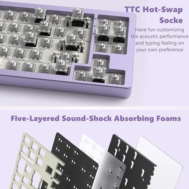 Alt view image 5 of 6 - 75% Gaming Keyboard, Aluminum Alloy Shell Wireless Mechanical Keyboard Bluetooth/2.4G/Wired Hot Swappable White Jade Switches, Gasket Mounted RGB Creamy Keyboard for Mac/Win, Purple