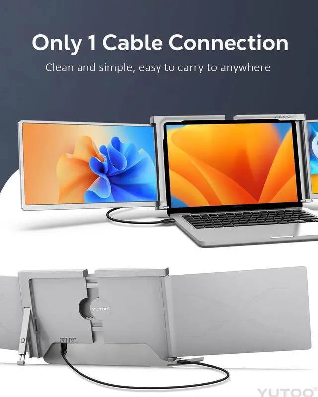 Alt view image 3 of 6 - 13.3" Triple Laptop Screen Extender, [M1/M2/M3/Windows] [Only 1 Cable] FHD 1080P IPS Laptop Monitor Extender,Triple Laptop Screen Extender for Windows, MacOS, for 13.3" -17.3" Laptops,Grey