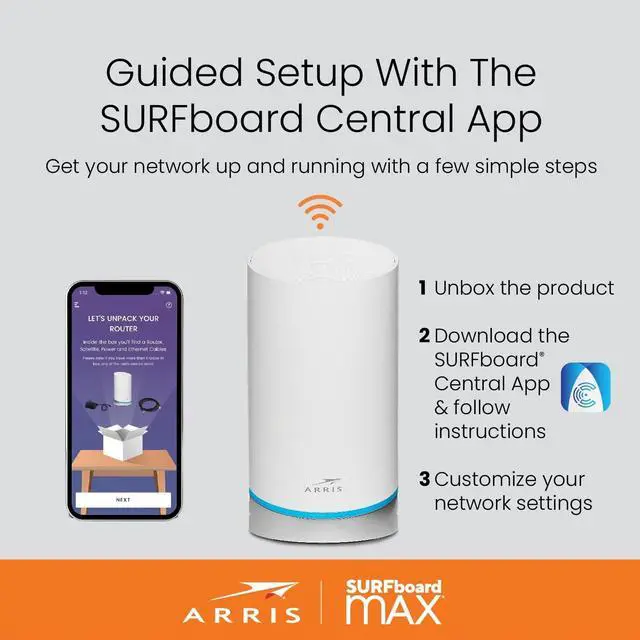 Alt view image 6 of 6 - ARRIS SURFboard mAX W121 Tri-Band Mesh Wi-Fi 6 System, AX6600 Speeds up to 6.6 Gbps, Coverage up to 5,500 sq ft, 4.8 Gbps Backhaul, Two 1 Gbps Ports per Node, Alexa Support