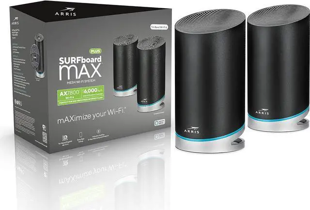 Main image of ARRIS SURFboard mAX W130 Tri-Band Mesh Wi-Fi 6 System , AX7800 Wi-Fi Speeds up to 7.8 Gbps , Coverage 6,000 sq ft , 4.8 Gbps Backhaul , Four 1 Gbps Ports per Node , Alexa Support