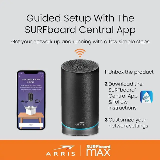 Alt view image 7 of 7 - ARRIS SURFboard mAX W130 Tri-Band Mesh Wi-Fi 6 System , AX7800 Wi-Fi Speeds up to 7.8 Gbps , Coverage 6,000 sq ft , 4.8 Gbps Backhaul , Four 1 Gbps Ports per Node , Alexa Support
