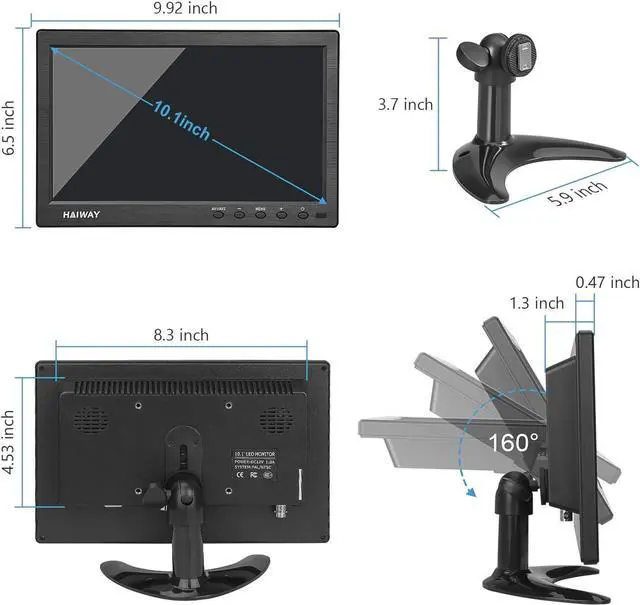 Alt view image 7 of 7 - 10.1 inch Security Monitor, 1366x768 Resolution Small HDMI Monitor Small Portable Monitor with Remote Control with Built-in Dual Speakers HDMI VGA BNC USB Input for Gaming CCTV Raspberry Pi PC