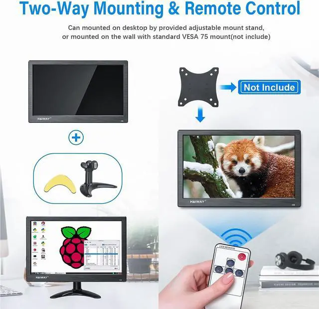 Alt view image 5 of 7 - 13.3 inch Security Monitor, 1366x768 LED Monitor Small HDMI Monitor with Remote Control Built-in Speakers, Mini Monitor HDMI VGA AV BNC USB Input for CCTV Raspberry Pi PC Fire Stick Gaming
