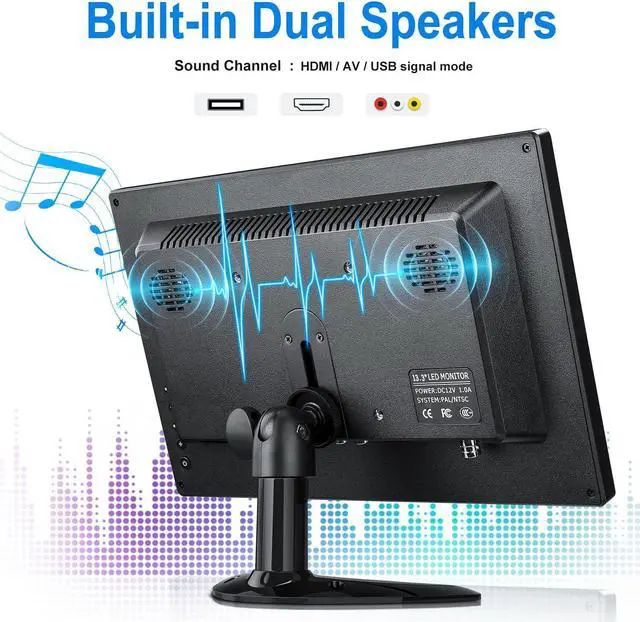Alt view image 2 of 7 - 13.3 inch Security Monitor, 1366x768 LED Monitor Small HDMI Monitor with Remote Control Built-in Speakers, Mini Monitor HDMI VGA AV BNC USB Input for CCTV Raspberry Pi PC Fire Stick Gaming