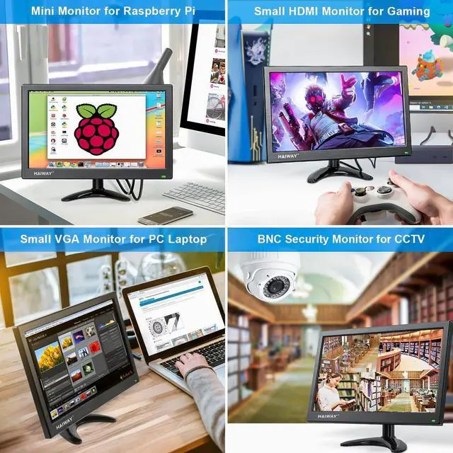 Alt view image 6 of 7 - 13.3 inch Security Monitor, 1366x768 LED Monitor Small HDMI Monitor with Remote Control Built-in Speakers, Mini Monitor HDMI VGA AV BNC USB Input for CCTV Raspberry Pi PC Fire Stick Gaming