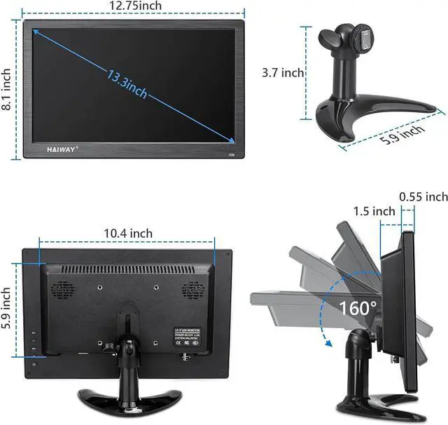 Alt view image 7 of 7 - 13.3 inch Security Monitor, 1366x768 LED Monitor Small HDMI Monitor with Remote Control Built-in Speakers, Mini Monitor HDMI VGA AV BNC USB Input for CCTV Raspberry Pi PC Fire Stick Gaming