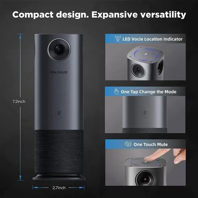 Alt view image 4 of 7 - 360-Degree Smart Video Conference Camera, All-in-One Conference Room Webcam, Video Conferencing System with Microphone and Speaker for Meeting, Auto Speaker Focus & Precise Angle Adjust