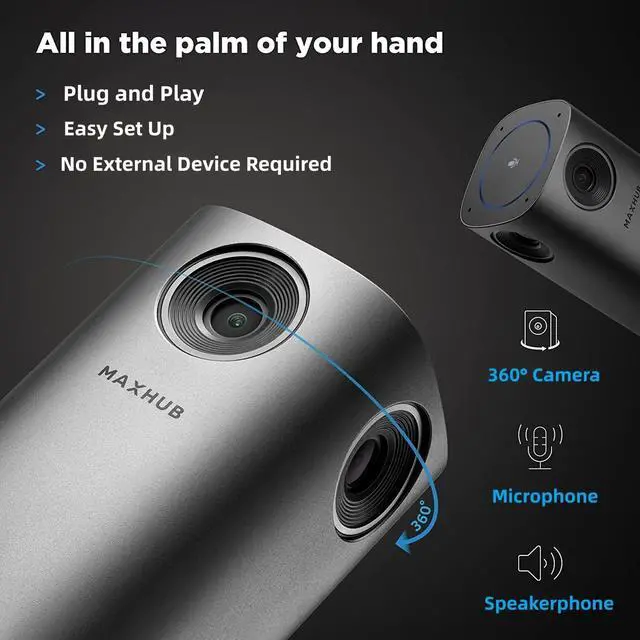 Alt view image 3 of 7 - 360-Degree Smart Video Conference Camera, All-in-One Conference Room Webcam, Video Conferencing System with Microphone and Speaker for Meeting, Auto Speaker Focus & Precise Angle Adjust