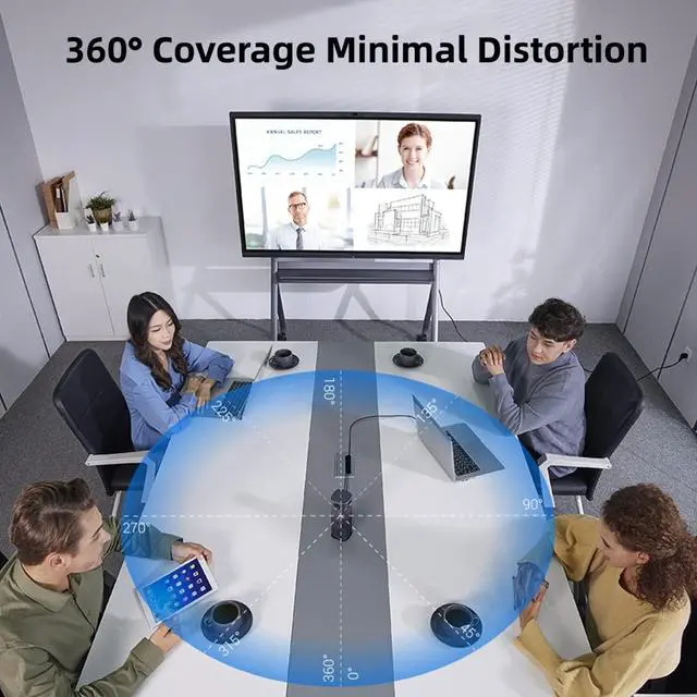 Alt view image 5 of 7 - 360-Degree Smart Video Conference Camera, All-in-One Conference Room Webcam, Video Conferencing System with Microphone and Speaker for Meeting, Auto Speaker Focus & Precise Angle Adjust
