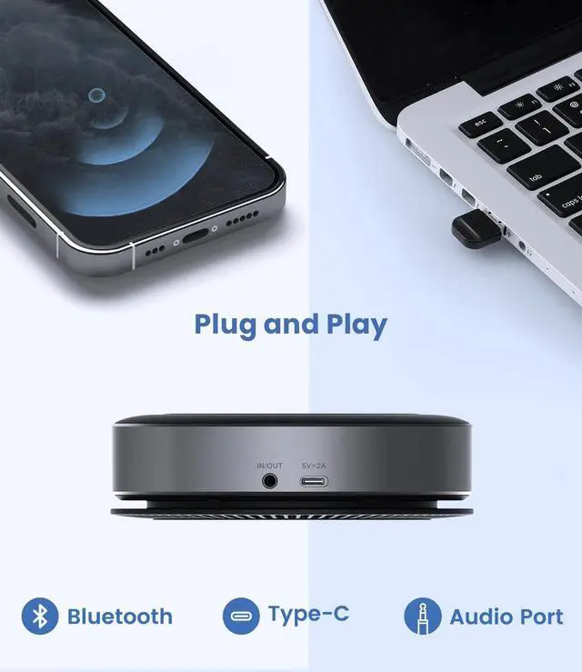 Alt view image 6 of 7 - Bluetooth Conference Speakerphone, Teleconference Speaker with Wireless Charging, USB Speaker with 6 Mics for Home Office, Enhanced 360° Voice Pickup and Noise Reduction