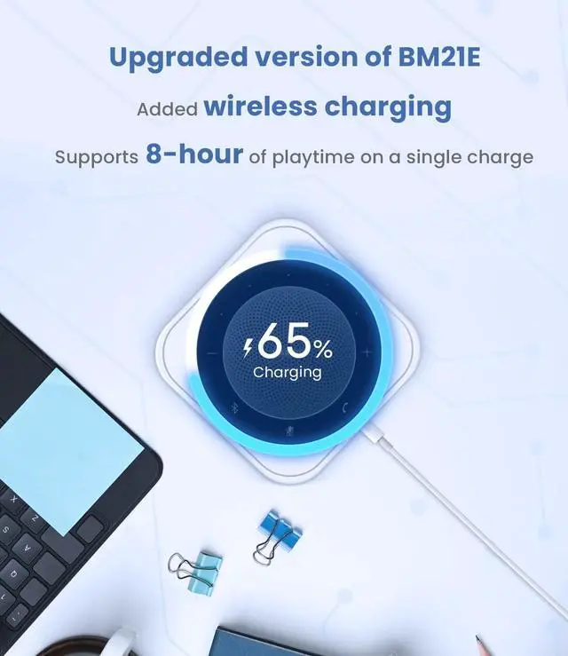 Alt view image 2 of 7 - Bluetooth Conference Speakerphone, Teleconference Speaker with Wireless Charging, USB Speaker with 6 Mics for Home Office, Enhanced 360° Voice Pickup and Noise Reduction