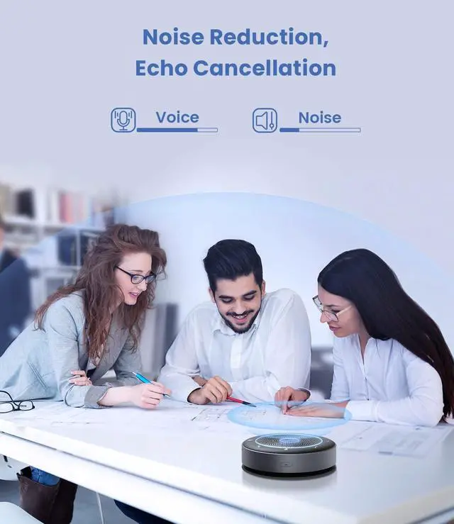 Alt view image 5 of 7 - Bluetooth Conference Speakerphone, Teleconference Speaker with Wireless Charging, USB Speaker with 6 Mics for Home Office, Enhanced 360° Voice Pickup and Noise Reduction