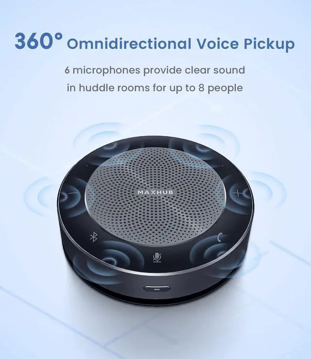 Alt view image 3 of 7 - Bluetooth Conference Speakerphone, Teleconference Speaker with Wireless Charging, USB Speaker with 6 Mics for Home Office, Enhanced 360° Voice Pickup and Noise Reduction